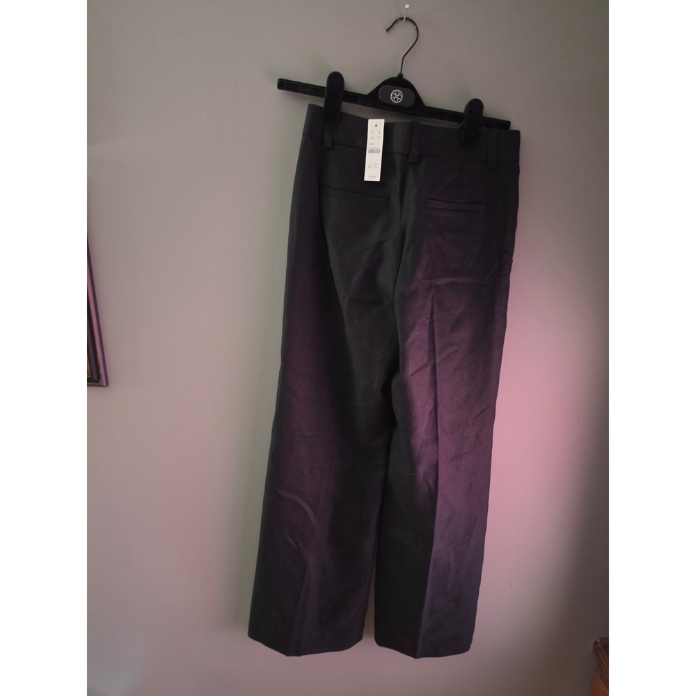 J.Crew Womens Black Linen Blend Wide Leg Trousers High Rise Dress Pants Size 00 - Picture 2 of 4